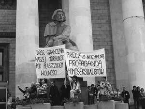 Protesters in poland protesting Homosexuality